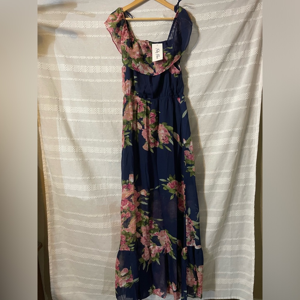Filly Flair Floral Navy Maxi Dress with Pink Rose Print